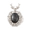 Natural Larvikite Pendants, with Platinum Tone Alloy Findings, Deer Charms, 56x33x4mm, Hole: 5x8mm