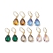 Glass Leverback Earring, with Brass Finding, Teardrop, Mixed Color, 39x13mm