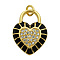 Brass Micro Pave Clear Cubic Zirconia Pendants,  with Enamel and Jump Rings, Light Gold, Cadmium Free & Nickel Free & Lead Free, Heart, Black, 20x15x4mm, Jump Ring: 5x1mm, 3mm