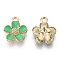 Eco-Friendly Zinc Alloy Pendants, with Enamel, Cadmium Free & Nickel Free & Lead Free, 5- Petal Flower, Light Gold, Medium Sea Green, 16x13x3mm, Hole: 1.8mm