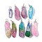 Electroplated Raw Rough Natural Quartz Crystal Big Pendants, Nuggets Charms with Copper Wire Loops, Silver, Mixed Color, 40~48x13~23x10~20mm, Hole: 4.5~5mm