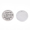 Non-Tarnish 201 Stainless Steel Pendants, Flat Round with Word Papa, Stainless Steel Color, 30x1.5mm, Hole: 2mm