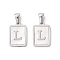 304 Stainless Steel Pave Shell Pendants, Rectangle Charm, Stainless Steel Color, Letter L, 17.5x12x1.5mm, Hole: 3x5mm