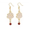 Enamel Peony with Rhinstone Dangle Earrings, Golden Alloy Long Drop Earrings for Women, Floral White, 58mm, Pin: 0.6mm