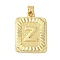 Rack Plating Brass Pendants, Long-Lasting Plated, Lead Free & Cadmium Free, Square with Letter Charms, Letter Z, 24x17x2.5mm, Hole: 4x3.5mm