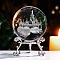 Inner Carving Castle Glass Crystal Ball Diaplay Decoration, with Alloy Pedestal, Fengshui Home Decor, Clear, 60x80mm