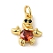 Brass Micro Pave Red Cubic Zirconia Pendants, Real 18K Gold Plated, 13.5x12x3.5mm, Hole: 3.2mm