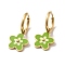 Enamel Sakura Flower Dangle Hoop Earrings, Golden 304 Stainless Steel Jewelry for Women, Olive Drab, 21.5mm, Pin: 1mm