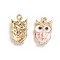 Alloy Enamel Pendants, Owl, Golden, Pink, 20x11x3.5mm, Hole: 1.6mm