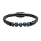 Men's Black Onyx Stone Beaded Bracelet with Magnetic Clasp Leather Weave Jewelry, Midnight Blue, size 1