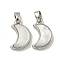 Rack Plating Brass Natural White Shell Pendants, Moon, Platinum, 15.5x10x3.5mm, Hole: 5X2.5mm