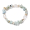 Natural Flower Amazonite Chip & Cuboid Beaded Stretch Bracelets for Women, Inner Diameter: 2-1/8 inch(5.3cm)