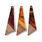 Resin & Wood Pendants, Triangle Charms, Saddle Brown, 49x14.5x3.5mm, Hole: 2mm