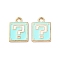 Alloy Enamel Charms, Square with Question Mark Charm, Golden, Cyan, 12.5x9x1mm, Hole: 1.6mm, 10pcs/set