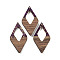 Walnut Wood Pendants, Resin and Gold foil, Rhombus, Purple, 47.5x25.5x3.5mm, Hole: 2mm