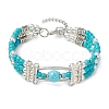 Round Synthetic Turquoise & Non-magnetic Synthetic Hematite Beaded Bracelets BJEW-JB11161-01-1