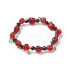 Dyed Synthetic Turquoise(Dyed) Skull Beaded Stretch Bracelets with Resin Rose & Acrylic Leaf BJEW-JB09925-2