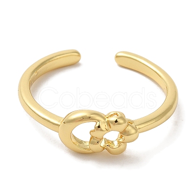 Moon & Flower Rack Plating Brass Open Cuff Finger Rings for Women RJEW-L123-011G-1