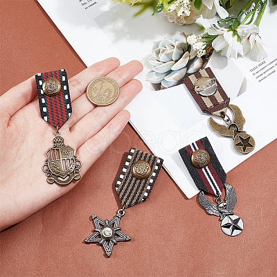 AHADERMAKER 4Pcs 4 Style Shield & Eagle & Star Retro British Preppy Style Alloy & Iron Pendant Lapel Pins FIND-GA0002-86-1