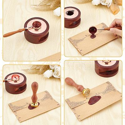 Brass Wax Seal Stamp with Rosewood Handle AJEW-WH0412-0272-1