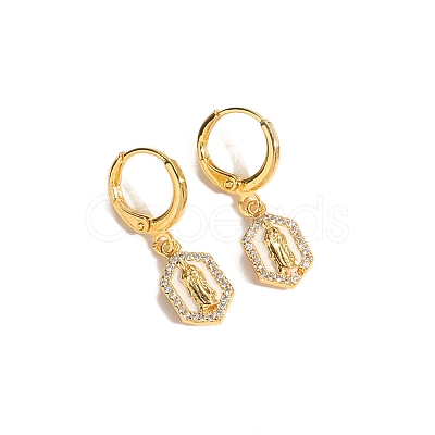 Golden Brass Micro Pave Clear Cubic Zirconia Leverback Earrings PW-WG6EB17-02-1