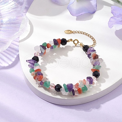 Chip Natural Mixed Stone & Acrylic & Glass Beaded  Bracelets for Women BJEW-JB10715-1