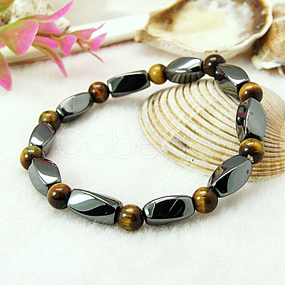 Round Natural Tiger Eye Stretch Bracelets BJEW-G072-14-1