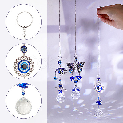 AHADEMAKER 3Pcs 3 Style Evil Eye Pendant Decorations HJEW-GA0001-26-1