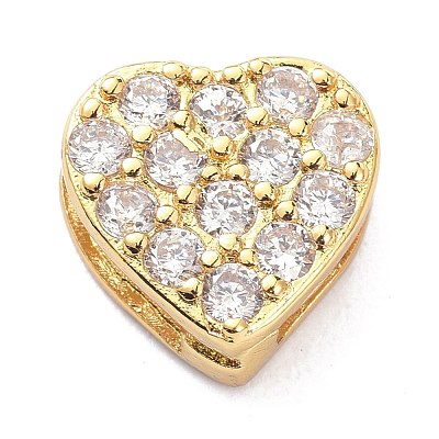 Brass Micro Pave Clear Cubic Zirconia Slide Charms ZIRC-P085-04G-1