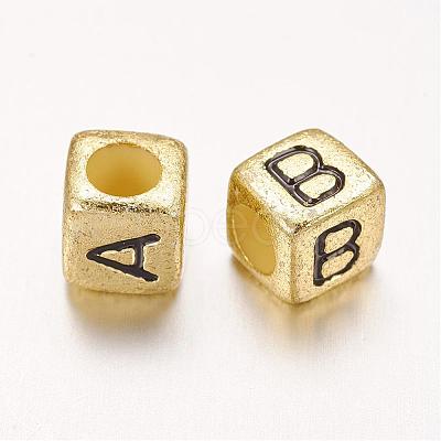 Golden Cube Mixed Letters Acrylic Beads for Necklace Making X-PB43C9308-G-1