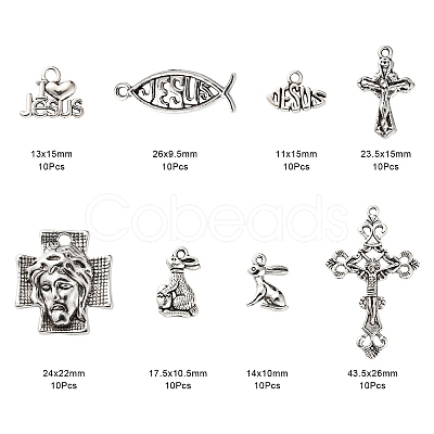 80Pcs 8 Style Tibetan Style Alloy Pendants X1-FIND-LS0001-41AS-1