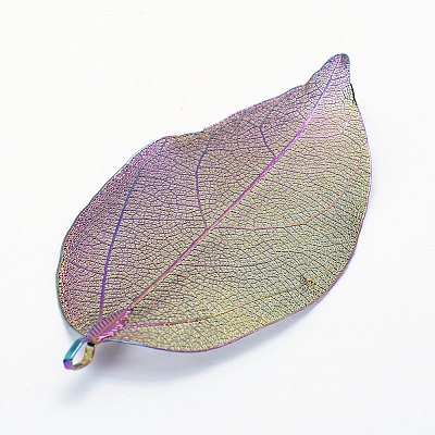 Brass Plated Natural Leaf Big Pendants X-KK-G321-K-09-1