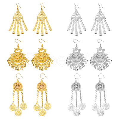 FIBLOOM 6 Pairs 6 Style Ethnic Style Alloy Chandelier Earrings EJEW-FI0002-04-1