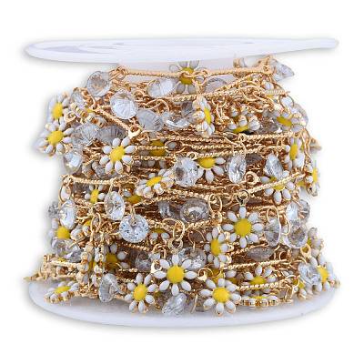 Handmade Crystal Rhinestone & Enamel Flower Charms Chains CHC-N021-03-1