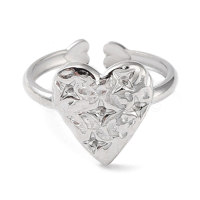 Tarnish Resistant Heart with Star 304 Stainless Steel Cuff Ring Findings STAS-P334-03P-1