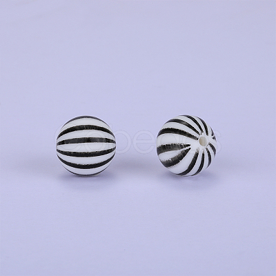 Printed Round with Stripe Pattern Silicone Focal Beads SI-JX0056A-137-1