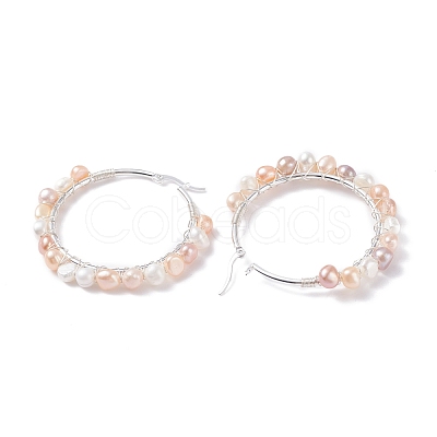 Natural Pearl Wire Wrapped Beaded Hoop Earrings for Women EJEW-JE04759-04-1