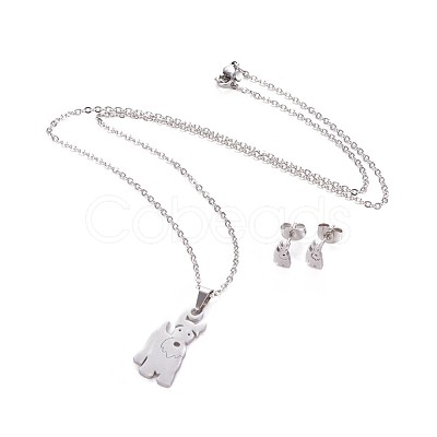 Tarnish Resistant 304 Stainless Steel Puppy Jewelry Sets SJEW-F208-06P-1