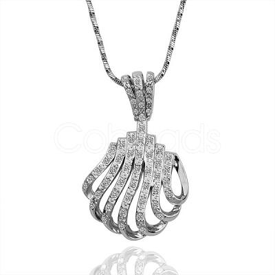 Real Platinum Plated Eco-Friendly Tin Alloy Czech Rhinestone Shell Pendant Necklaces NJEW-BB09775-1