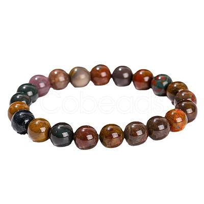 Natural Green Ocean Agate Round Stretch Bracelets for Women PW-WG91270-03-1