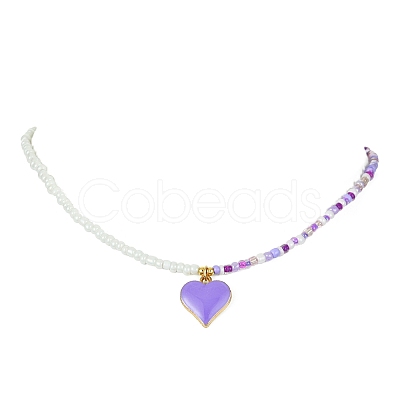 3Pcs 3 Style Alloy Enamel Pendant Necklaces Set with Glass Seed Beaded Chains NJEW-JN04457-1