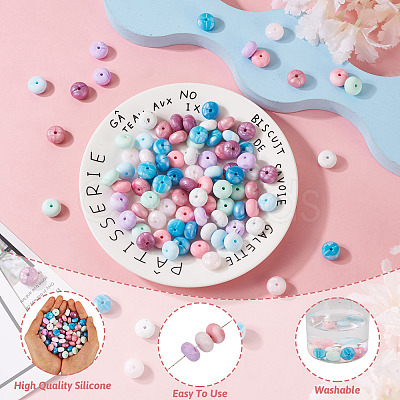 Pandahall 100Pcs 10 Colors Rondelle Food Grade Eco-Friendly Silicone Beads SIL-TA0001-42-1