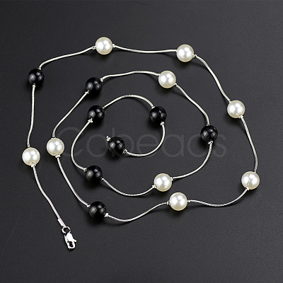 Black and White Imitation Pearl Chain Necklaces for Unisex DG0501-1