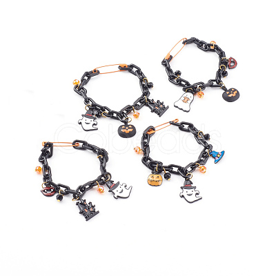 Halloween Theme Alloy Enamel Charm Bracelets BJEW-JB05978-1