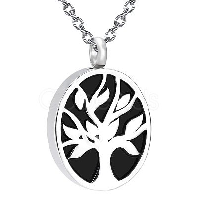 Stainless Steel Black Enamel Oval Tree Pendant Urn Ashes Necklaces PW-WG0BEDB-01-1