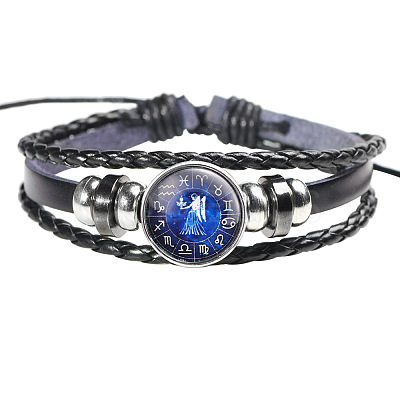 12 Constellation Leather Cord Bracelets BJEW-P240-E02-1