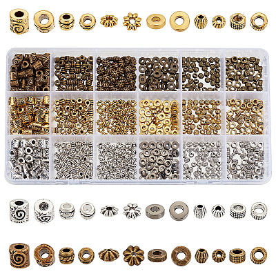 PandaHall Elite 900Pcs 18 Styles Tibetan Style Alloy Spacer Beads Sets TIBEB-PH0005-12-1