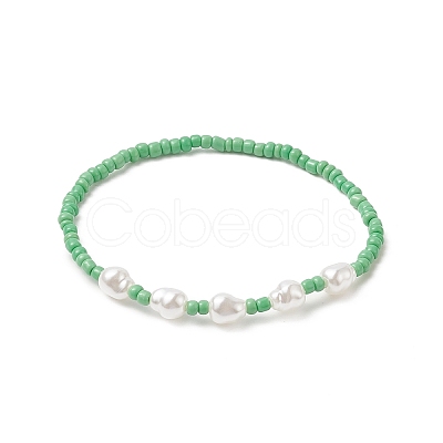 Glass Seed & Plastic Pearl Beaded Stretch Bracelet for Women BJEW-JB09226-1