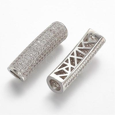 Brass Micro Pave Cubic Zirconia Tube Beads ZIRC-N025-58P-1