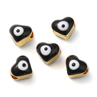 Golden Tone Brass Enamel Beads KK-E048-04G-02-1